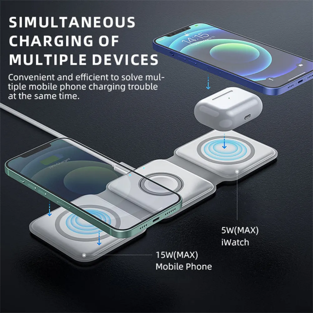 3-in-1 Fast Wireless Charging Station for iPhone, Apple Watch, AirPods & Samsung Devices
