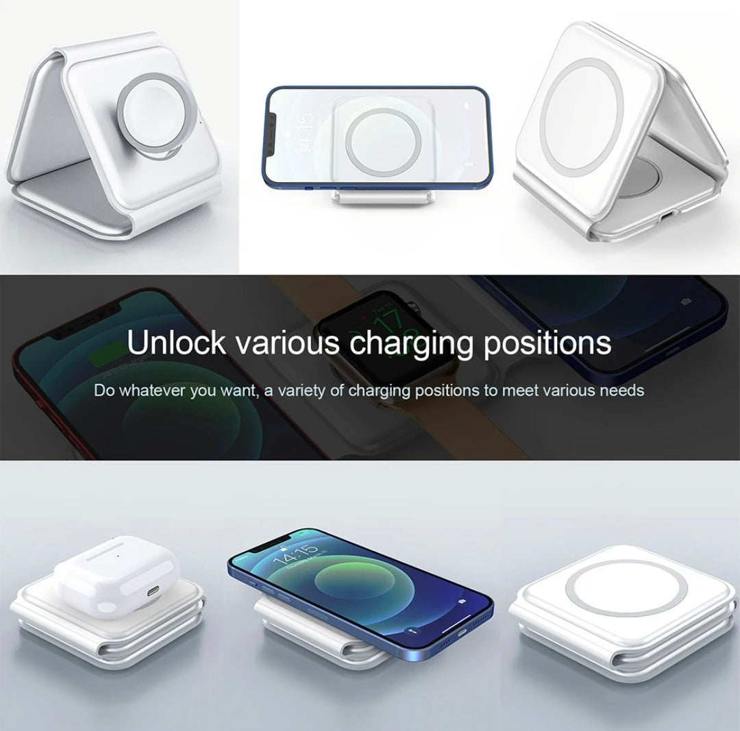 3-in-1 Fast Wireless Charging Station for iPhone, Apple Watch, AirPods & Samsung Devices